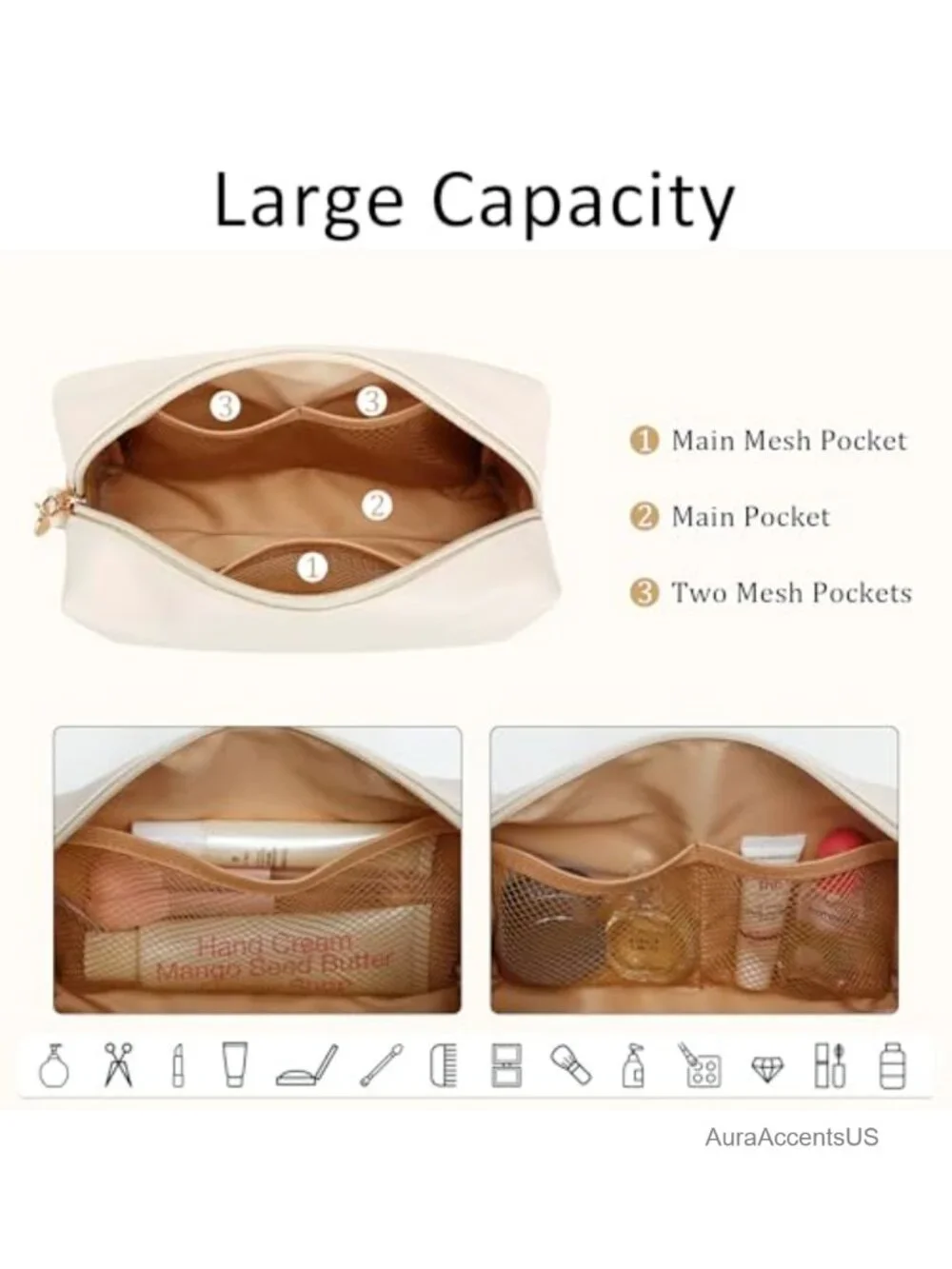 Initial Makeup Bag Faux Leather Wash Bag Travel Cosmetics Organizer Gift